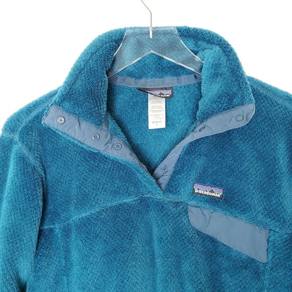Patagonia Re-Tool Snap T Pullover Fleece L Blue Pockets Stand Collar Skiing - Picture 7 of 9